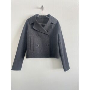 Italian Cropped Peacoat Women US 4 Gray Wool Rabbit Gray Quiet Luxury Classic